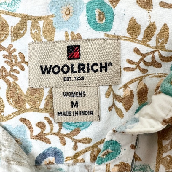 Woolrich 100% Cotton Floral Blouse M Turquoise + Tan - Picture 2 of 9